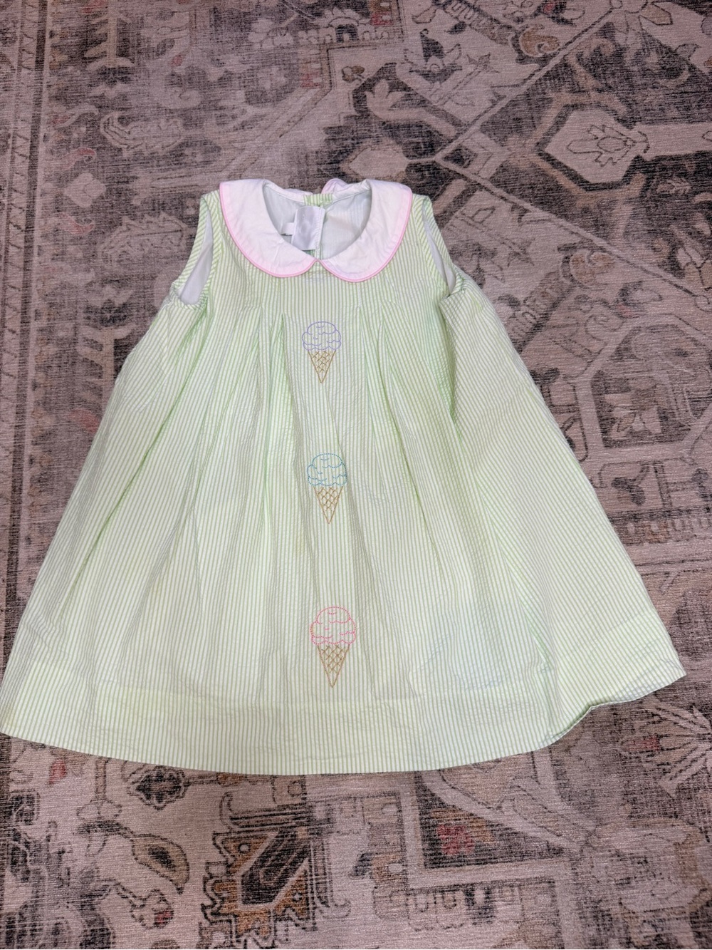 Green Striped Ice Cream Dress with Pink Collar